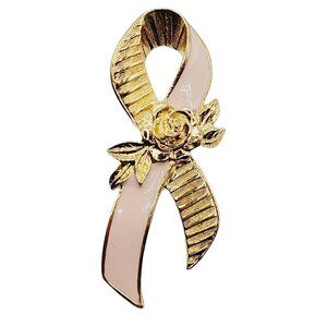 AVON Enameled Breast Cancer Awareness Lapel Pin Tie Tack Gold Tone Rose Center